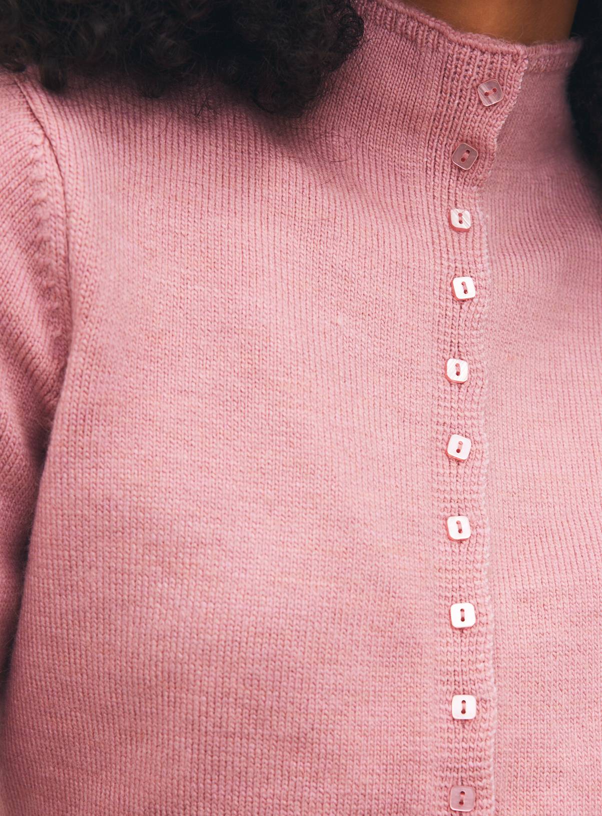 Pale Pink Funnel Neck Knitted Cardigan L - Image 3